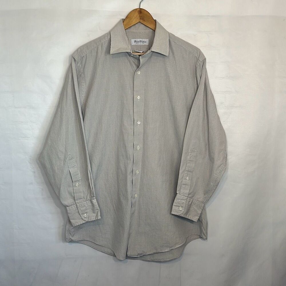 Brooks Brothers Mens Checkered Dress Shirt‎ Woven in Italy Cotton size 16 32